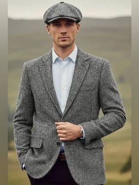 Harris tweed Men's Gray Herringbone Sport Coat - Classic Tailored Blazer